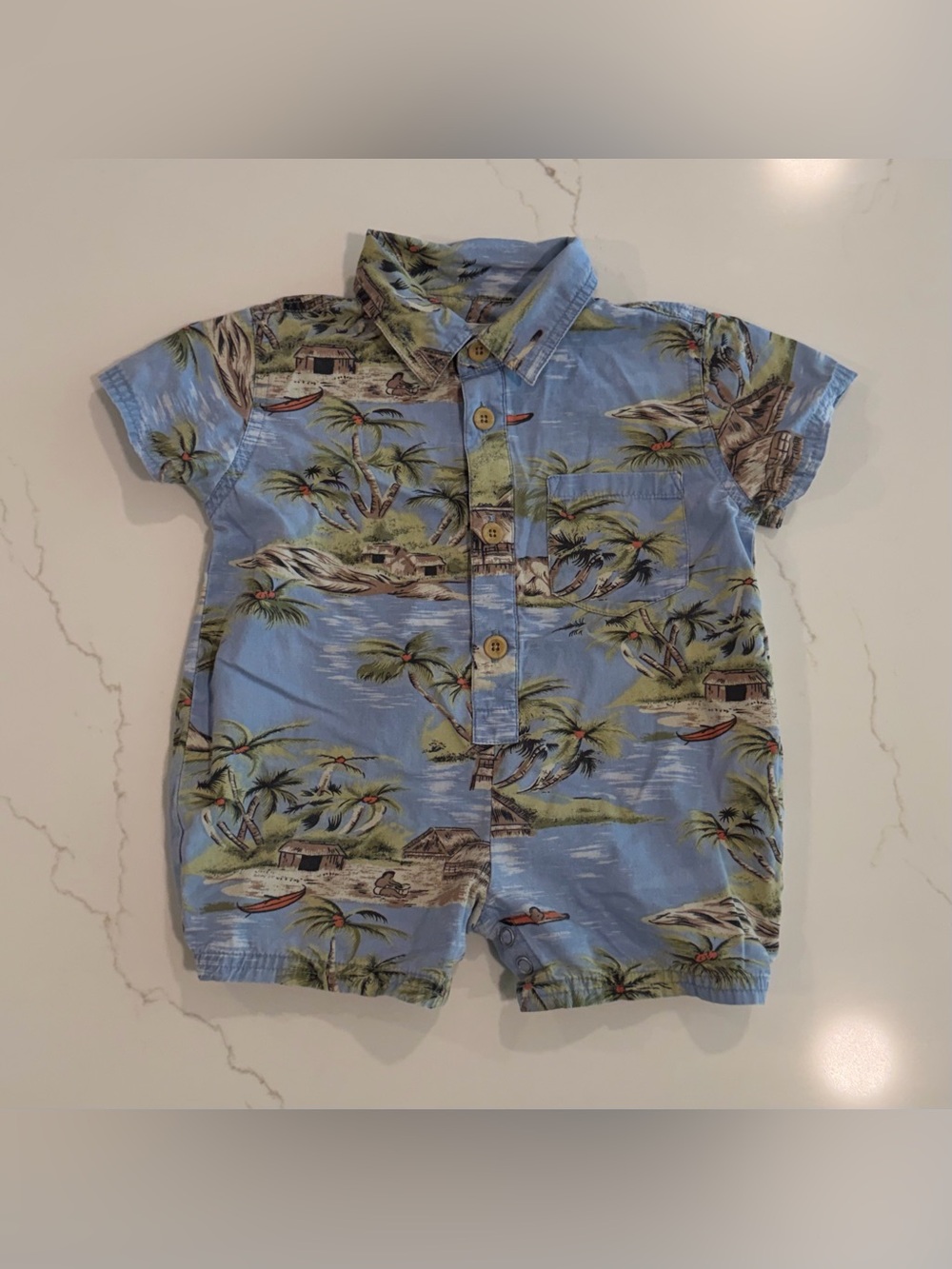 GAP Light Blue Tropical Button-Front Romper